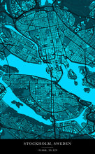 Load image into Gallery viewer, Stockholm Map - Neon Blue Edition - Tapestry Maps
